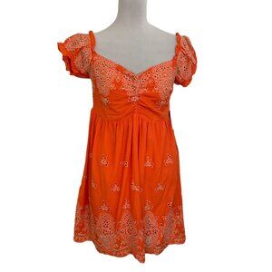 Coco Jaimeson Babydoll Eyelet Mini Dress Size XL Orange Coastal Off Shoulders